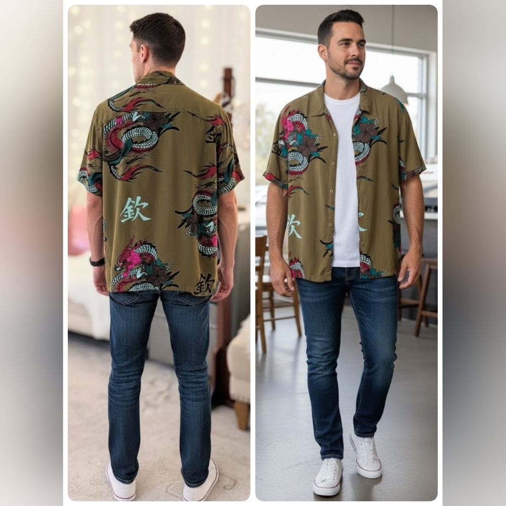 Brooklyn Cloth Dragon Graphic Short Sleeve Shirt Mens Size L